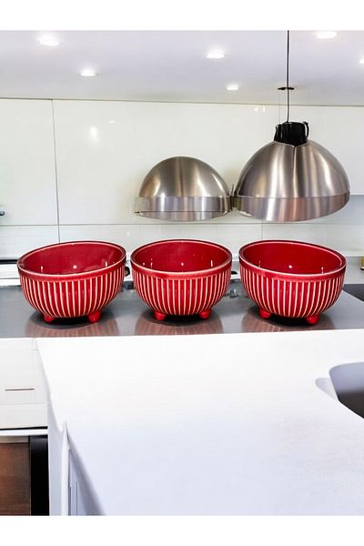 RED SERAMİK Red Ceramic Viva Collection 3 Piece Pedestal Snack Bowl Brick Color