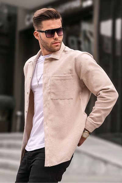 Madmext Béžová dřevorubecká košile Regular Fit 5580