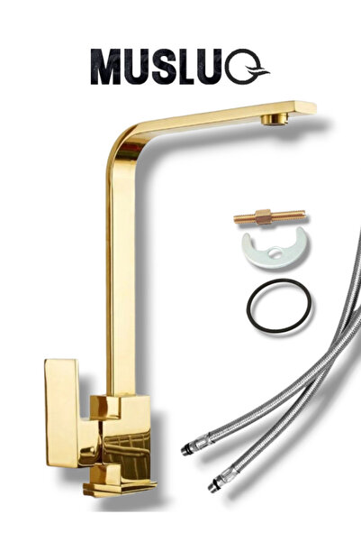 MUSLUQ Lüx Kare Gold Altın Rengi Mutfak Eviye Bataryası Musluğu