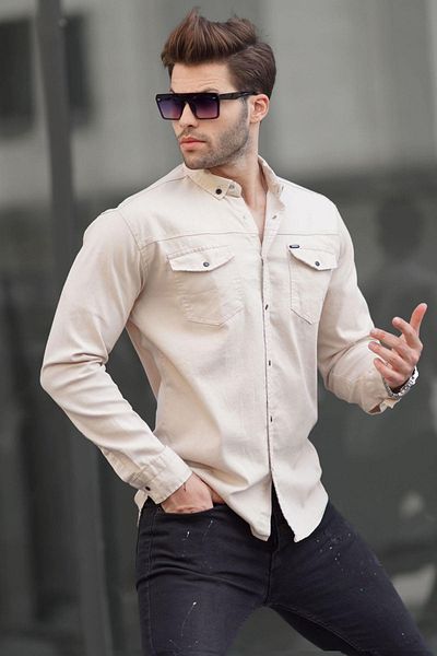 Madmext Ανδρικό πουκάμισο Gabardine σε Beige Comfortable Fit 6810