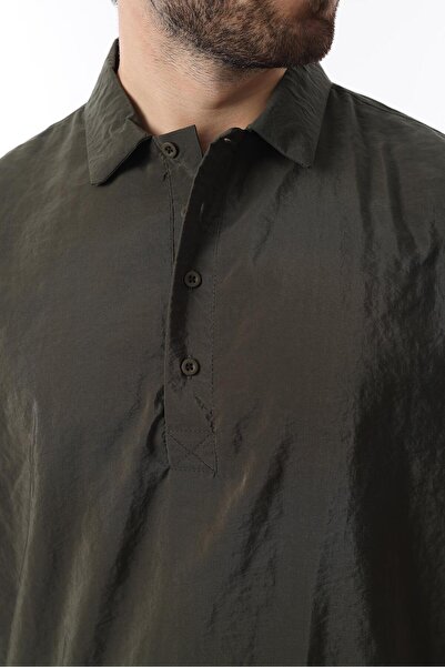 Madmext Khaki Oversize Relaxed Cut Short Sleeve Shirt 6744