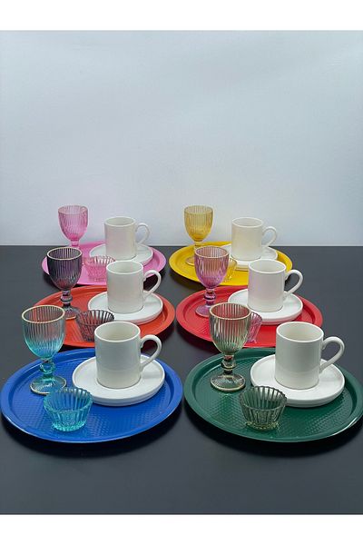 YzHome 6-Person Luxury Porcelain Coffee Cup Set Set Coffee Side Cups and Plastic Presentation Tray 30 Pieces