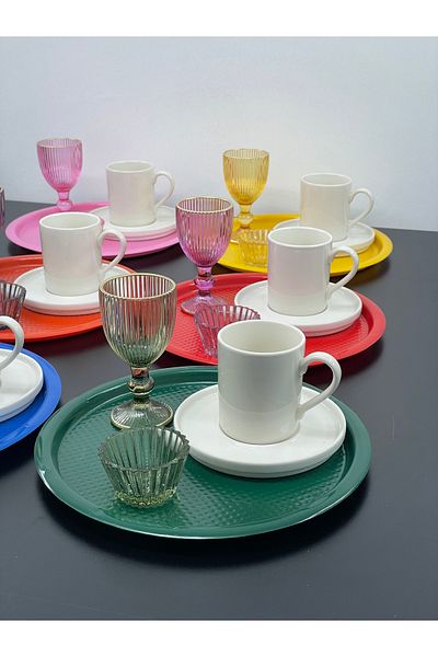 YzHome 6-Person Luxury Porcelain Coffee Cup Set Set Coffee Side Cups and Plastic Presentation Tray 30 Pieces