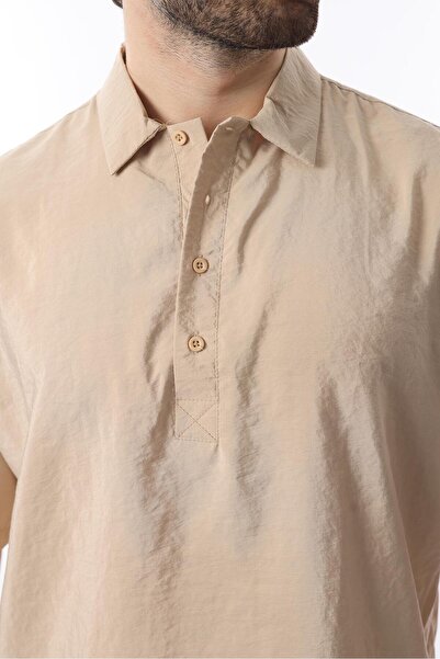 Madmext Beige Oversize Relaxed Cut Short Sleeve Shirt 6744