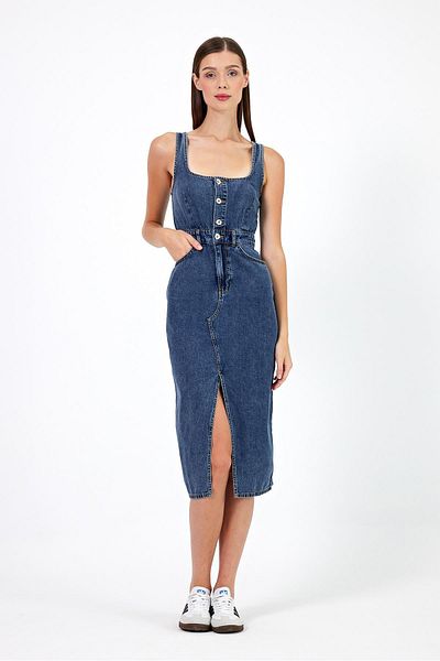 VENA Rochie de damă Mina Dark Blue Jean - Bretele groase