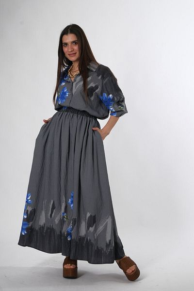 ABBRA Women's Front and Back Button Detailed Shirt Skirt Set