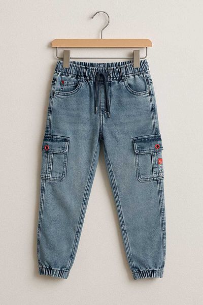gigigiyim Elastic Waist Cargo Pocket Boy Jean Blue