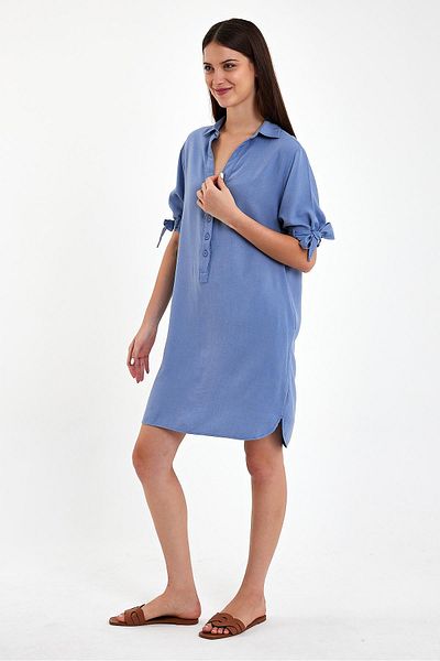 VENA Rochie de in Marissa - albastru cer, nasture fata, maneca scurta
