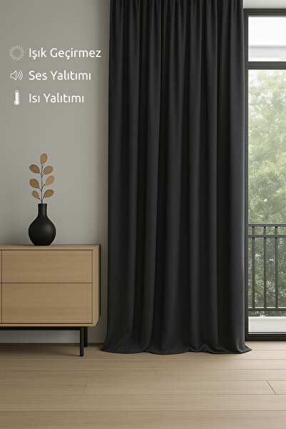 Monami Luxury Anthracite Elegance Light Proof Blackout Curtain