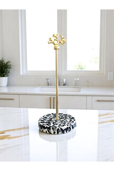 ferayhome Paper Towel Holder Roll Napkin Holder Kitchen Accessory Ceramic Gray Leopard Pattern Gold Coral - Feray Home