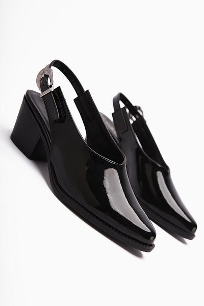 Limoya Emira Black Patent Leather Pointed Toe Closed Front Women's Sandals