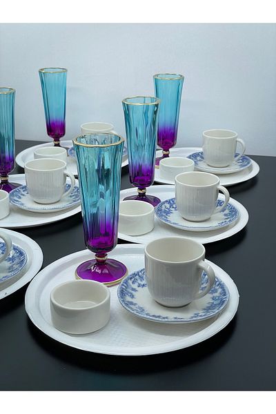 YzHome 6-Person Luxury Porcelain Coffee Cup Set, Coffee Side Cups and Presentation Tray 30 Pieces