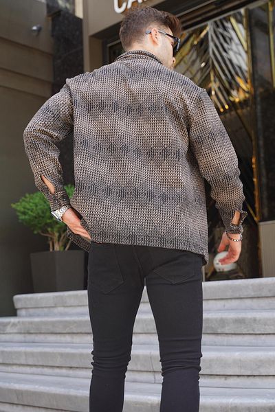 Madmext Beige Patterned Men's Lumberjack Shirt 6711