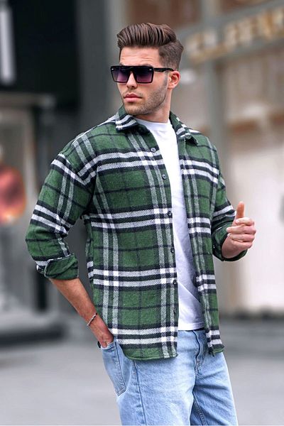 Madmext Khaki Regular Fit Lumberjack Shirt 5553