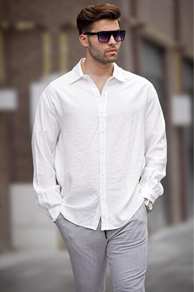 Madmext Ecru μακρυμάνικο oversize ανδρικό πουκάμισο 6733