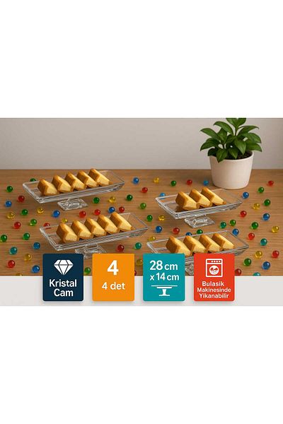 AYBABA STORE Crystal Footed Glass Baton Serving Tray Set of 4