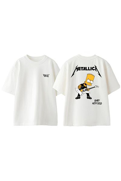 THEWERT Μπλουζάκι Metallica Bart Hetfield Design με στάμπα από βαμβακερό λευκό oversize μπλουζάκι