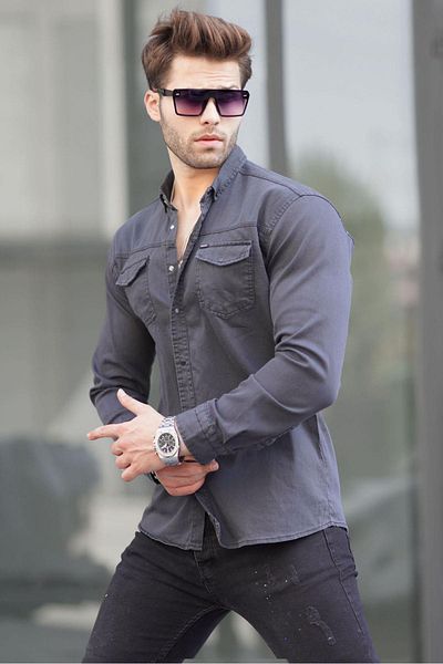 Madmext Ανδρικό πουκάμισο Smoked Comfortable Fit Gabardine 6810