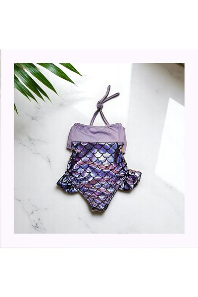 hira kids collection Girl's Fish Model Lilac Buckle Halter Neck Swimsuit