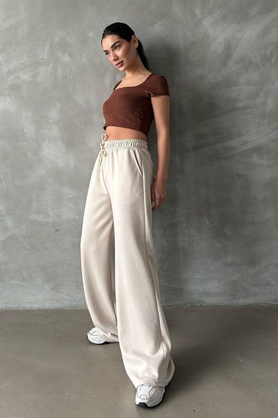 Madmext Γυναικεία Φούτερ Μπεζ Wide Leg Modal