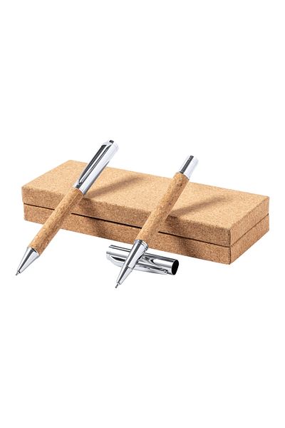 GiftExpress Metal pen and rollerball set with cork in Odegor gift box