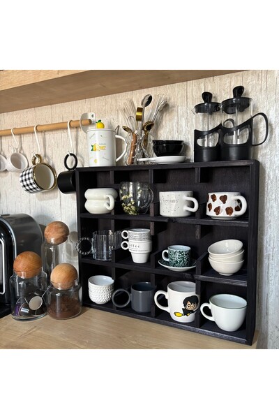 MERKARE Doğal Ahşap Bardak Ve Kupa Rafı, Tezgah Üstü Raf, Kahve Köşesi Dekoru, Raf Düzenleyici, Organizer