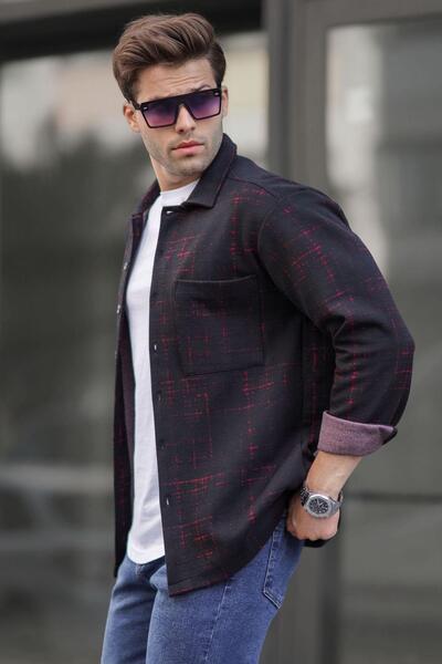 Madmext Red Patterned Regular Fit Men's Shirt 6722