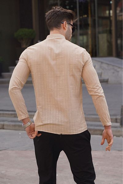 Madmext Ανδρικό πουκάμισο Regular Fit σε μπεζ λινό χρώμα 5586