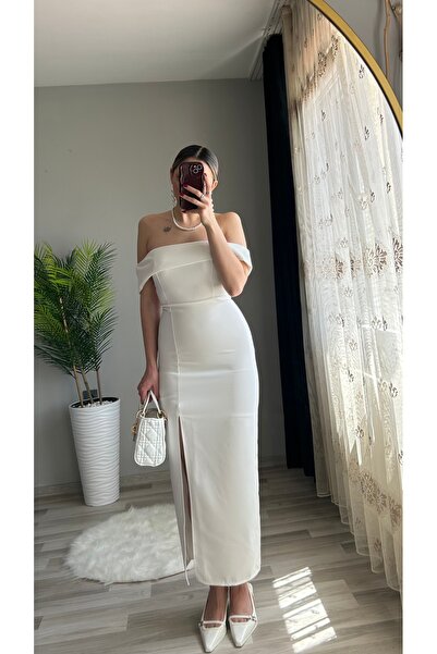 ensbutik Madonna Yaka Yırtmaçlı Midi Elbise