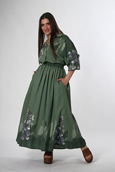 ABBRA Women's Front and Back Button Detailed Shirt Skirt Set