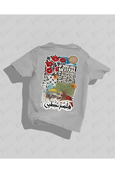 Nulivez تي شيرت بتصميم فلسطين مطبوع على الظهر عالي الجودة للجنسين