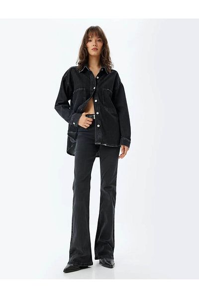 Koton Victoria Flare Schwarze Damen-Jeanshose 5wal40206md