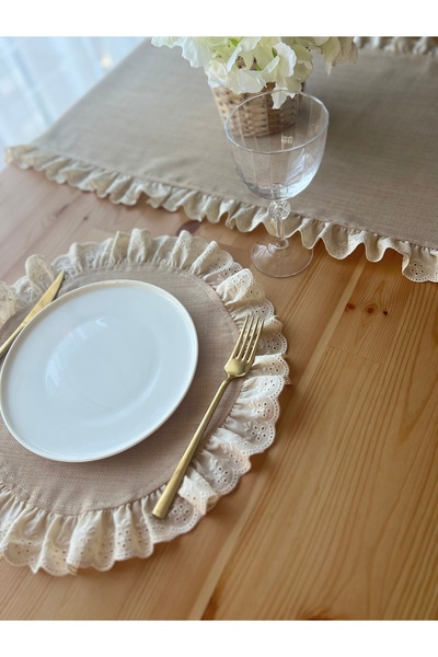 eyma home Jüt Görünümlü Keten Fisto Fırfırlı Supla 6adet (leke Tutmaz )