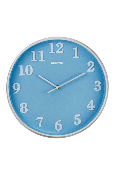 Geepas Round Shaped Analog Wall Clock Blue/Silver 12 x 5cm