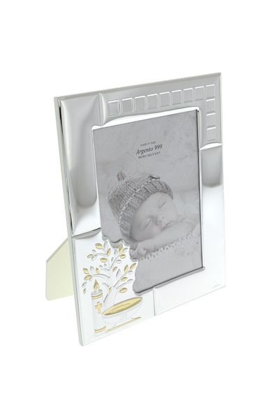 GiftExpress Silver-plated baptism photo frame with name 25 cm