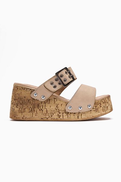 Limoya Genet Beige Screw Detailed Buckle Women's Slippers