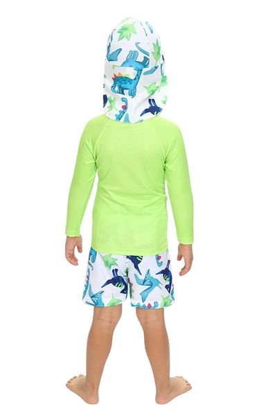 PODİUM GİYİM New Season Character Printed Kareoka Stitched Long Sleeve-Boned-Bottom Shorts Uv Protection Swimwear Set