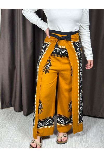 Sobe Hediyelik Tie-Up Mustard Yellow Puzzle Pants Standard Size