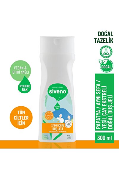 Siveno %100 Doğal Duş Jeli Sebum Dengeleyici Rahatlatıcı Aynısefa Papatya Yeşilçay Vegan 300 ml