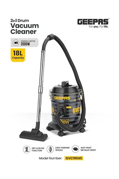 Geepas مكنسة كهربائية بسعة 18 لترًا: قوة شفط عالية 2000 واط، وظيفة التجفيف/النفخ، متعددة الألوان