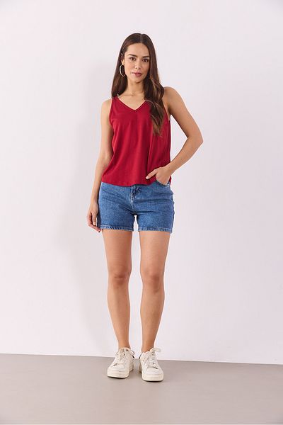 VENA Tricou Serena cu decolteu în V cu detaliu modal (TENCEL)(TM) - BORDO