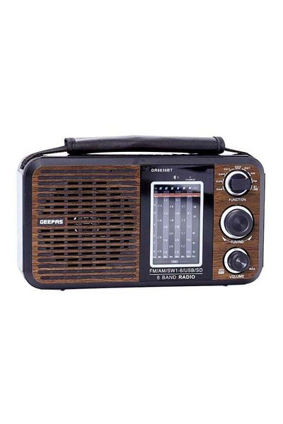 Geepas Portable Rechargeable FM Radio GR6836BT Brown/Black