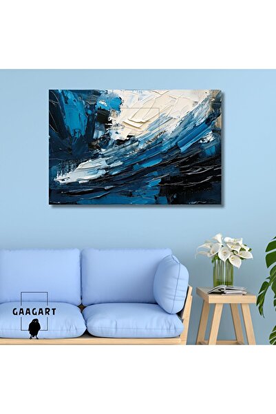 GAAGART Tekli Yatay Kanvas Duvar Tablosu Soyut Lacivert Siyah Yağlı Boya Deseni