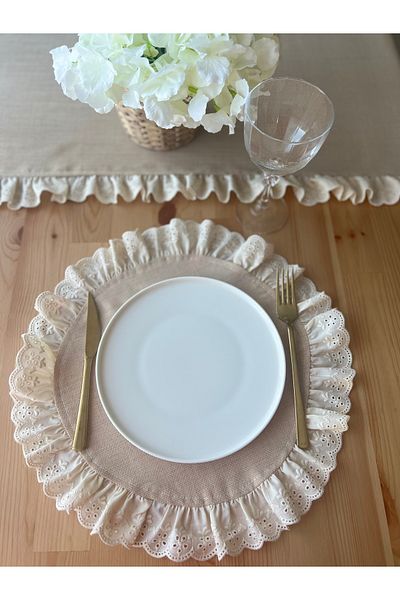 eyma home Λινάρι από γιούτα Πλάκα με βολάν 6 τεμαχίων (ανθεκτικό στους λεκέδες)