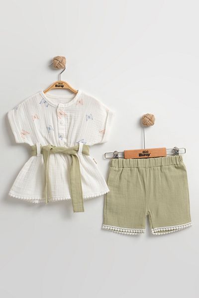Mini Baray Organic Cotton Butterfly Girl Shorts Set (2-3-4-5 Years Old) - Breathable Summer Baby Outfit