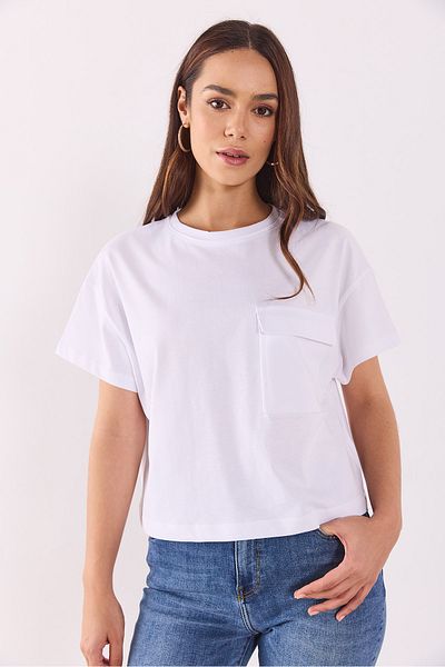 VENA Jayla Pocket Detailed Crew Neck T-Shirt - White