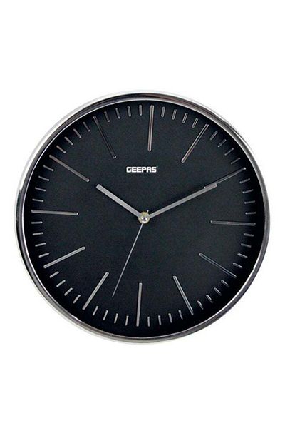 Geepas Wall Clock Black/Silver 12centimeter