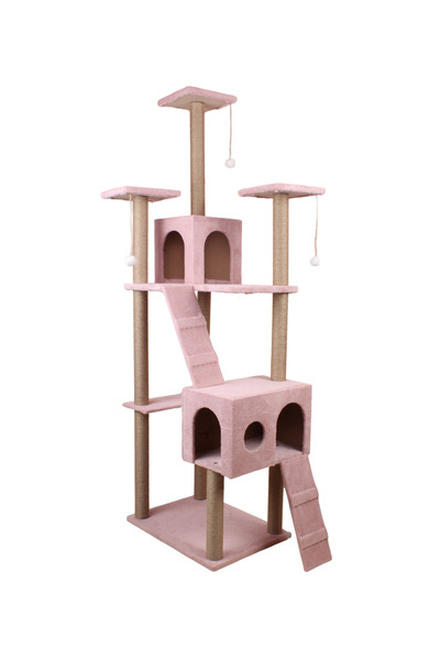 Nursoft Rezidans Çok Katlı Kedi Tırmalama Evi ve Kedi Oyun Evi Pembe