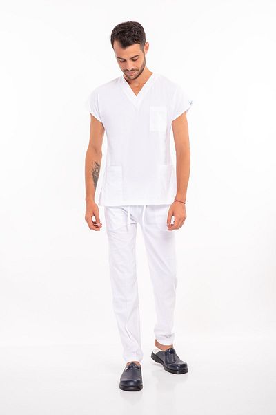 Nur Medikal Giyim Unisex White Soft Lycra Nurse Hospital Doctor Surgical Uniform Scrubs Suit
