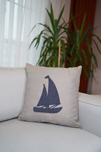 HomeSepet Husă de pernă din in brodat Punch cu model de navigație (2 bucăți)